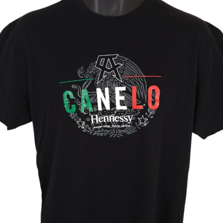 

Hennessy 100% Cotton T-shirt Mens Tees Top Mens Size Large Black Canelo Alvarez Cognac Never Stop Settle 4XL