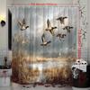 Rustic Duck Shower Curtain Mallard Flying Over Wetland Scene Polyester Bath Curtain With 12 Hooks For Nature Decor