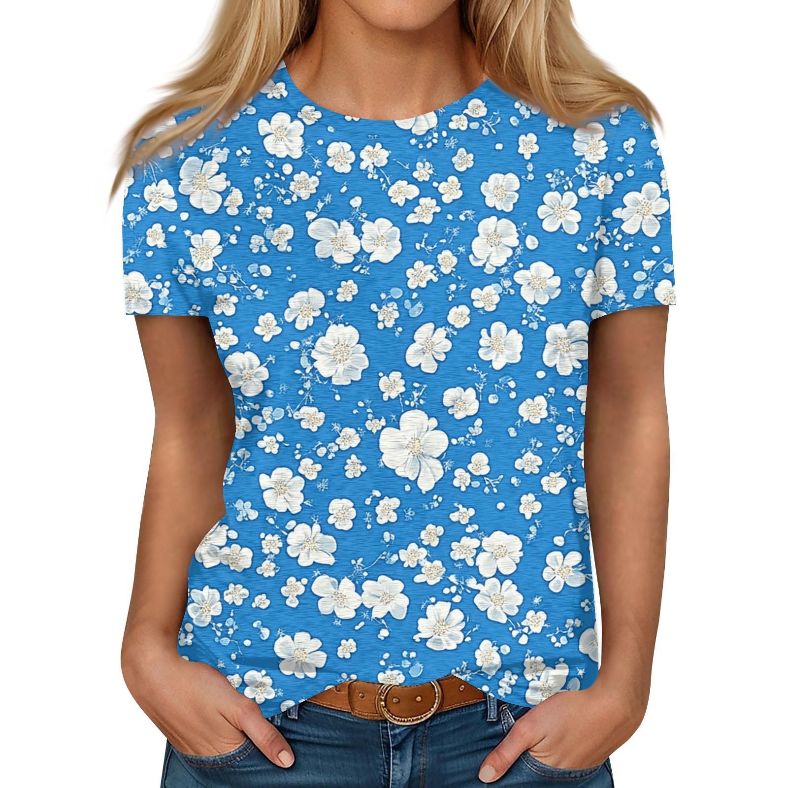 

Женская повседневная футболка с круглым вырезом и короткими рукавами с принтом XL синий