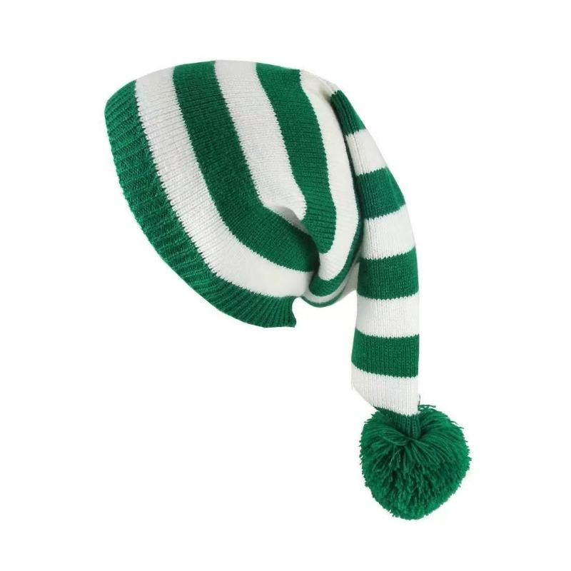 

Новая рождественская вязаная шапка в красно-зеленую полоску с помпоном и длинным хвостом, рождественская шапка, незаменимая вещь для холода и тепла