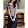 2024 Autumn Irregular Tie-Up Long Sleeve Slimming Knit Top
