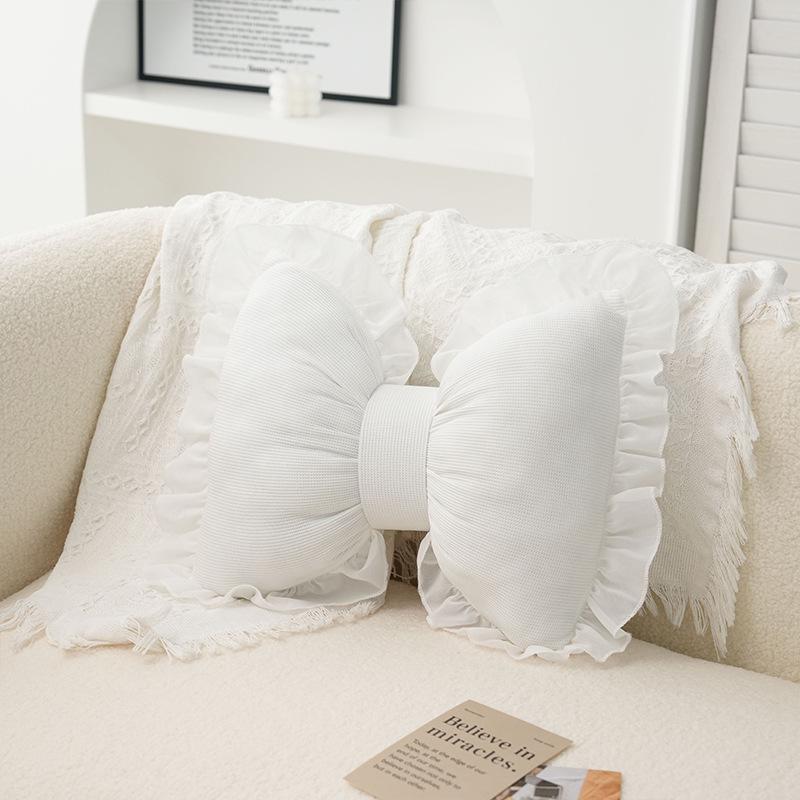 Simple Cute Bow Backrest Sofa Cushion - Comfortable, Breathable, Lace-Edged Support for Living Room or Bedside