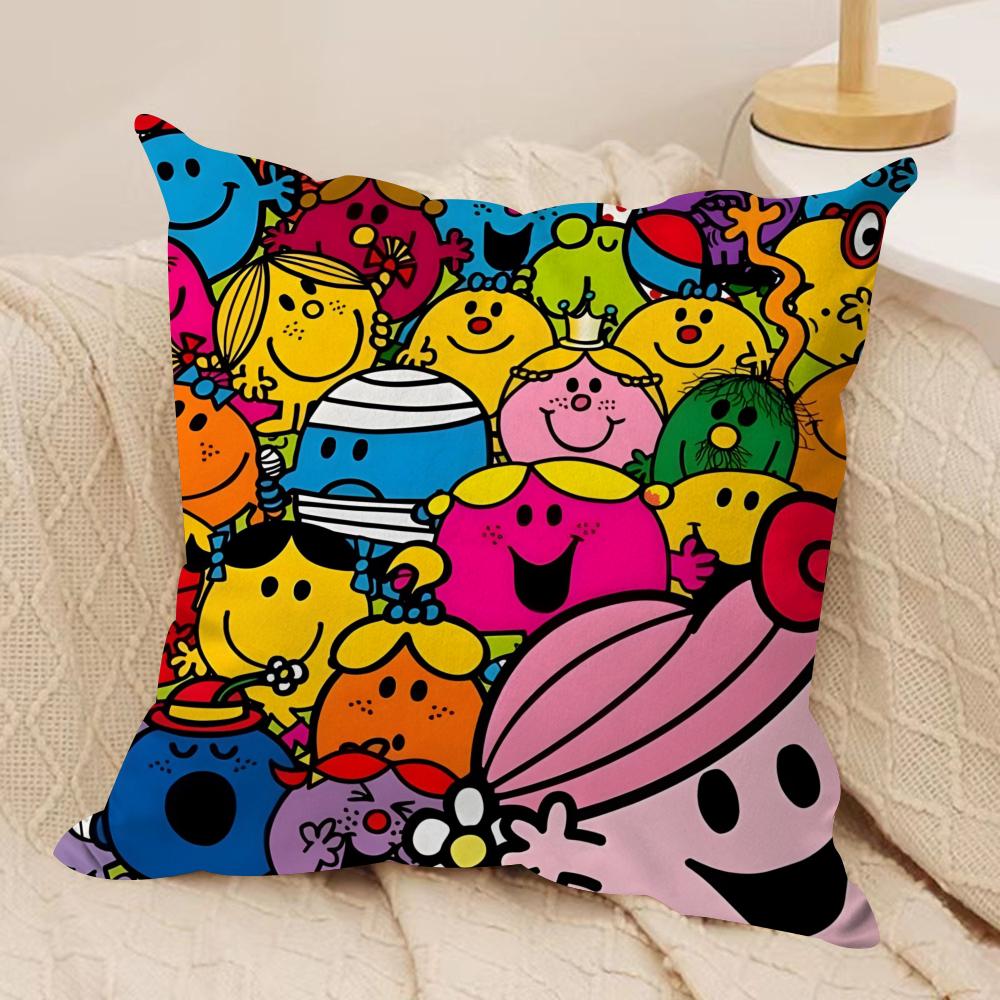 Mr Men and LLittle Miss Cushion Cover Soft Plush Fabric DoubleSided Printed Sofa Cushion Cover for All Seasons Home DecorGift