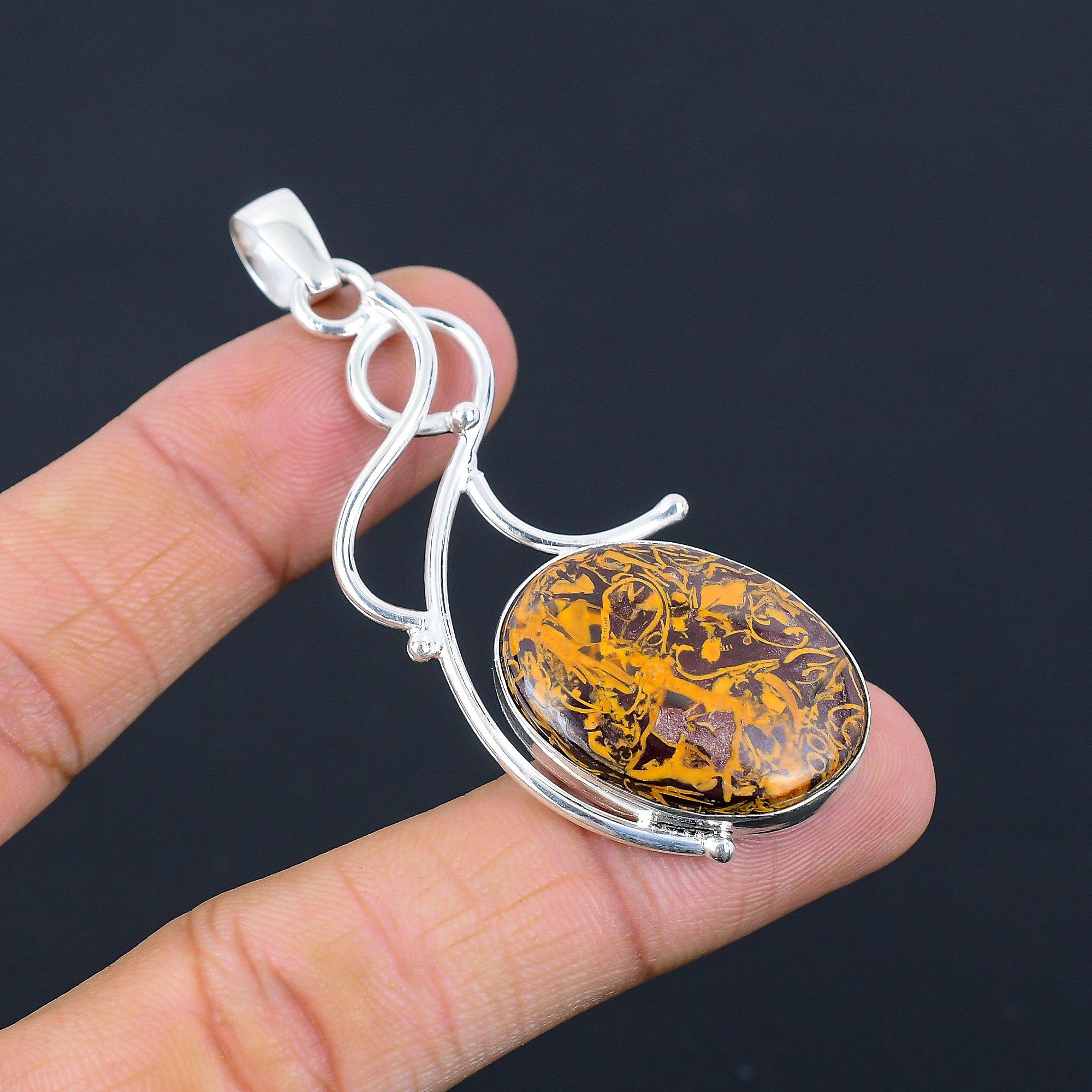 Oval Natural Mariam Jasper Sterling Silver Daughter Bezel Unique Elegant Pendant