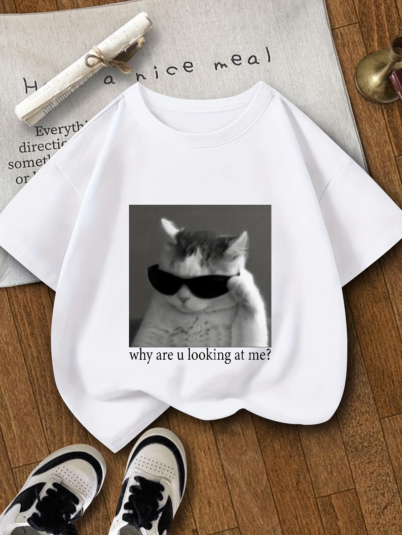 

Chic Fashion Glasses Cat Graphic Tee for Girls - Comfy Polyester Blend Round Neck Short Sleeve Summer Top Women s T-shirt S