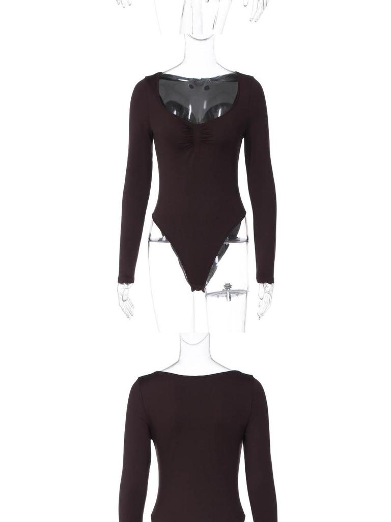 Women's European & American Slimming Low-Cut U-Neck Jumpsuit - Elastic Autumn/Winter Base Layer