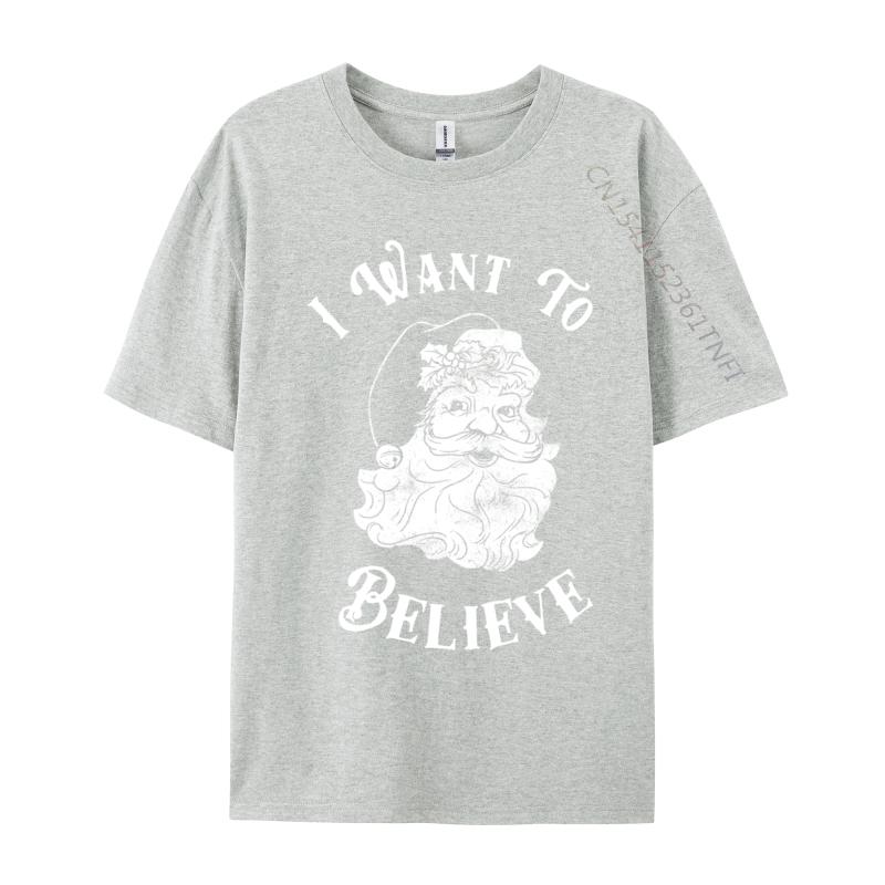 I Want To Believe Santa Funny Christmas Santa Halloween Line Tops Tees Crew Neck Combed Cotton Unisexs T Shirt
