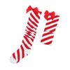 Striped Stockings For Women Over The Knee Long Socks Christmas Green Red Bowknot Long Socks Female Leg Stocking