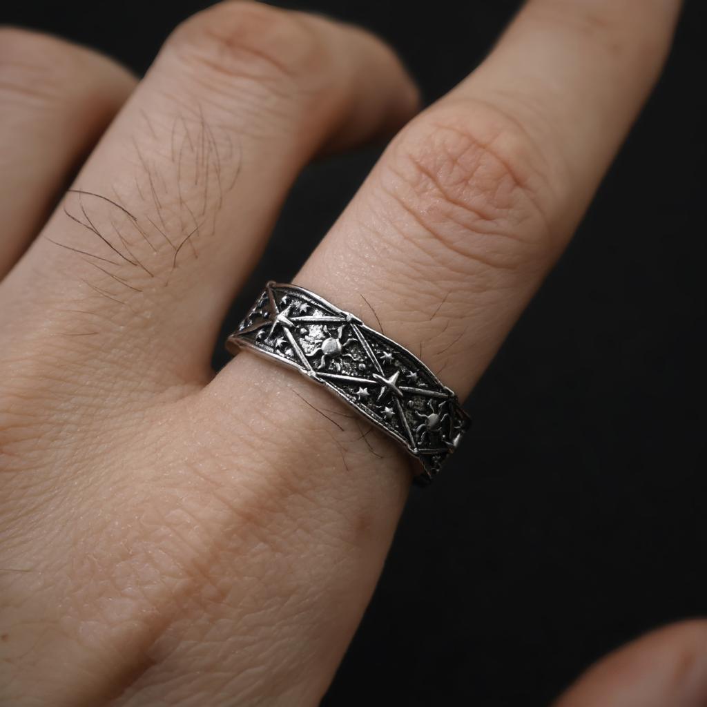 Retro Sun&Stars Adjustable Open Ring For Men Women Gothic Punk Edgy Silver-plated Copper  Unisex Accessories Lovers Gift