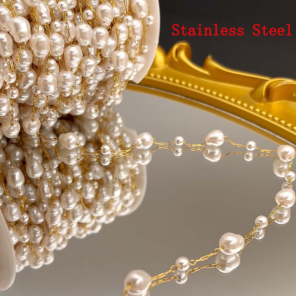 

1 Meter Stainless Steel 3mm Gold Beaded Stone Pearls Chains for DIY Jewelry Findings Necklace Bracelet Supplies Earrings Making 1meter
