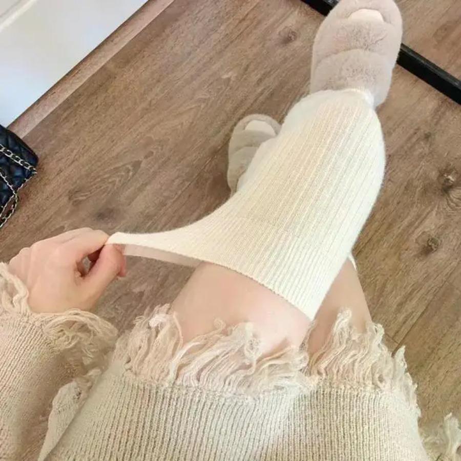 Vlnené ponožky Dámske Jeseň/Zima Jednofarebné Stehenné Pančuchy Lolita Hrubé Teplé Podkolienky Čierne Biele Dlhé Podkolienky pre Ženy