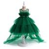 Girls' Princess Layered Puffy Train Gown for Piano Performances & Runway