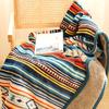 1pc Nordic Color Stripe Printed Bohemian Style Fleece Blanket, Double Layer Thickened Warm Blanket, For Sofa Couch Bed Camping