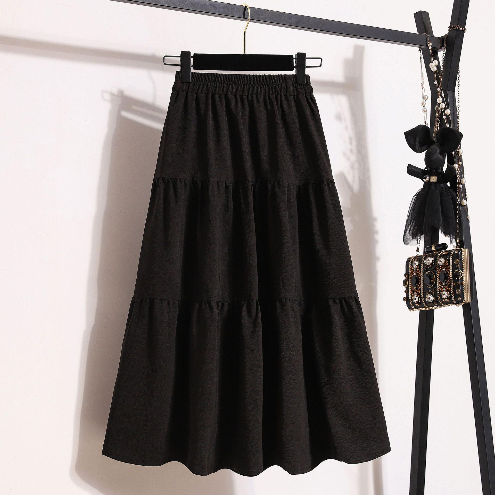 2026 Spring/Summer Plus Size High-Waisted Mid-Length Ruffled Layered Skirt S (80-95 cm)