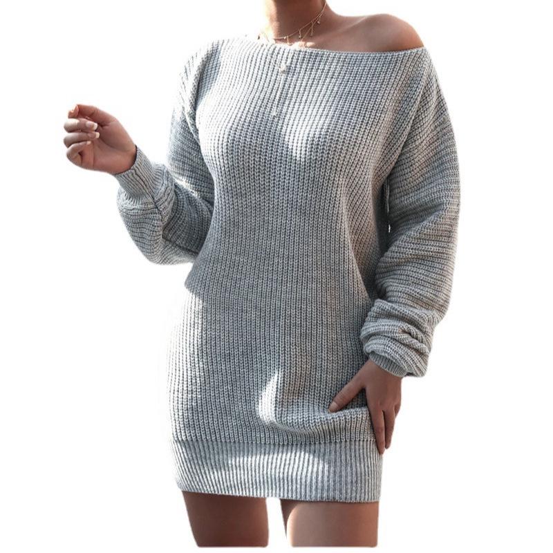 Women's Knit Off-Shoulder Lantern Sleeve Sweater Dress - Autumn/Winter 2025 Collection