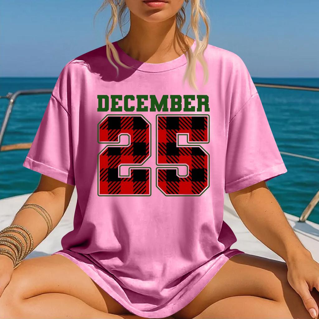 Moda feminina estampada gola redonda manga curta camiseta pulôver top