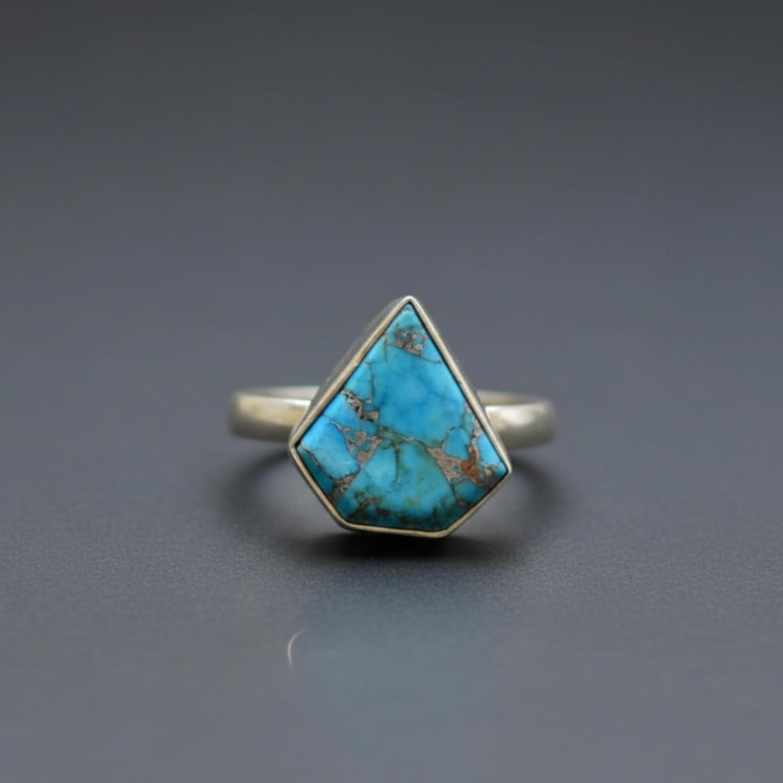 Trillion Cut Blue Copper Turquoise Ring, 925 Sterling Silver Jewelry, Minimalist Handmade Statement Ring 4