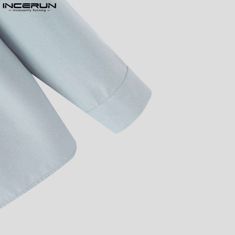 INCERUN Oversized Men Lapel Neck Long Sleeve Embroidery Casual Shirts Tops