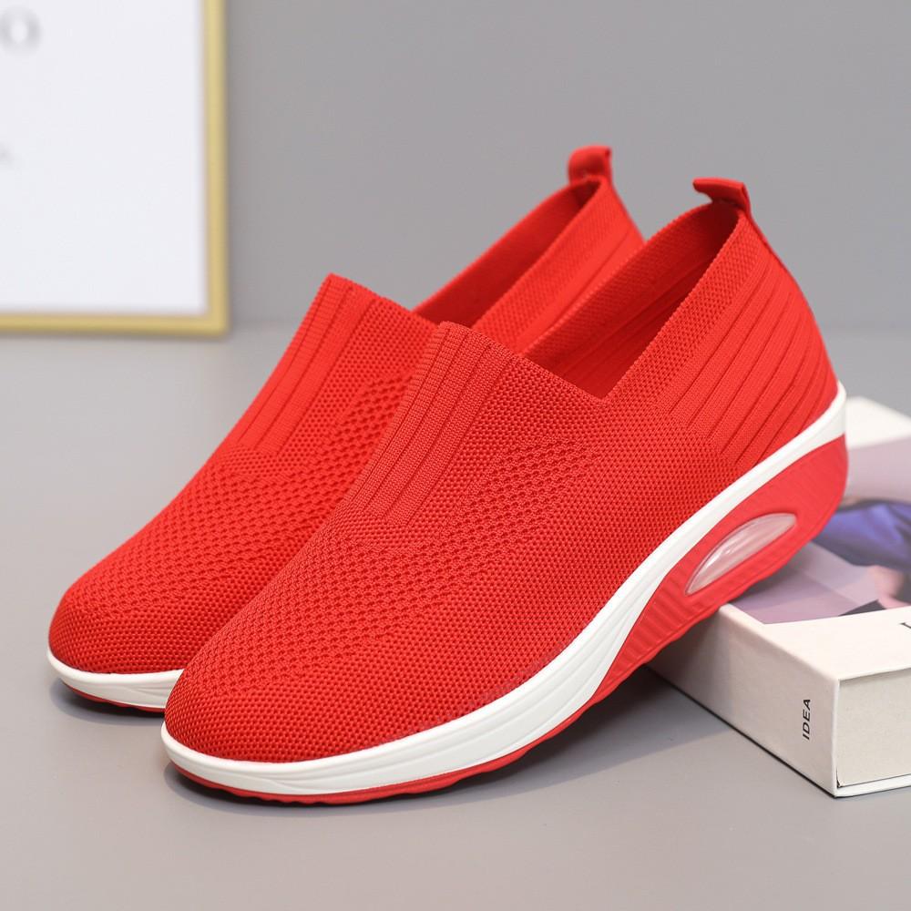 

Женская обувь осень новая сетка с плетением муха носок рот толстая подошва повседневная обувь дышащая и легкая спортивная обувь 42 красный