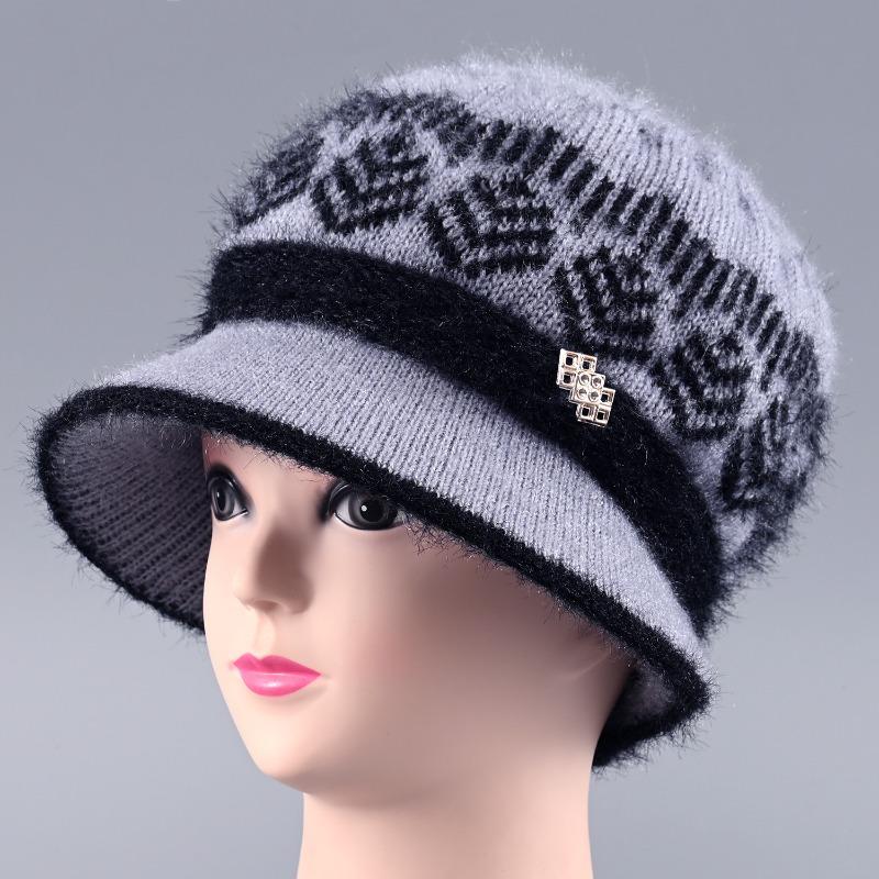 

Hat Women s Autumn and Winter Fleece Big Eaves Knitted Hat Wool Hat Old Lady Thermos Hat [good quality] velvet