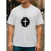 European Sizes Simple Cross Design | Christian Faith Men'S Short-Sleeved Top | Casual, Loose Fit, Crew Neck, Medium Stretch Fabric, Printed Pattern