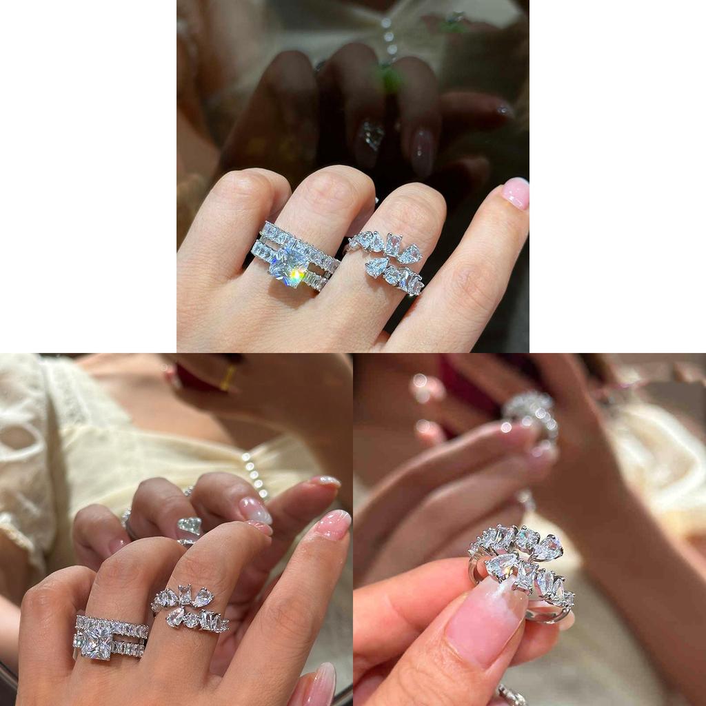 Korean Style Sterling Silver Water Drop Zircon Ring For Ladies Fashion Accessory