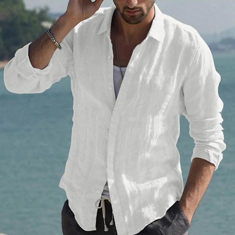 Men s Linen Shirt High Quality Lightweight and Breathable Men s Button-Down Shirt Men s Cotton Linen Shirt 100% Solid Color S