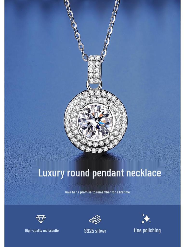 S925 Sterling Silver Classic Moissanite Pendant Necklace - Fashionable Jewelry Gift for Girlfriends