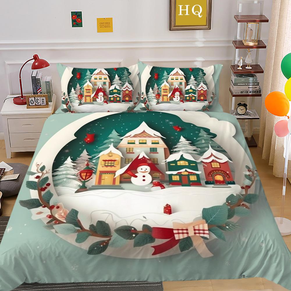 Świąteczny Nadruk Cyfrowy Druk 3D Poliestrowa Poszewka na Poduszkę Poszwa na Kołdrę Dostępny Zestaw Dwu- lub Trzyczęściowy