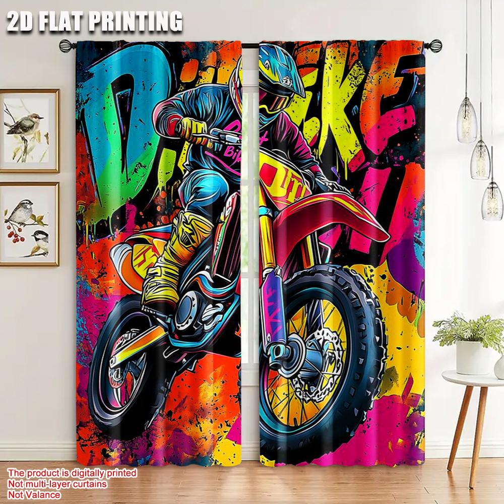 

Flat Printing Window Curtains Men Motorcycle Versatile Durable Polyester Without Electricity Family Party Decoration Set Of 2 Made W100*H70(CM)-Rod Pocket&2PCS