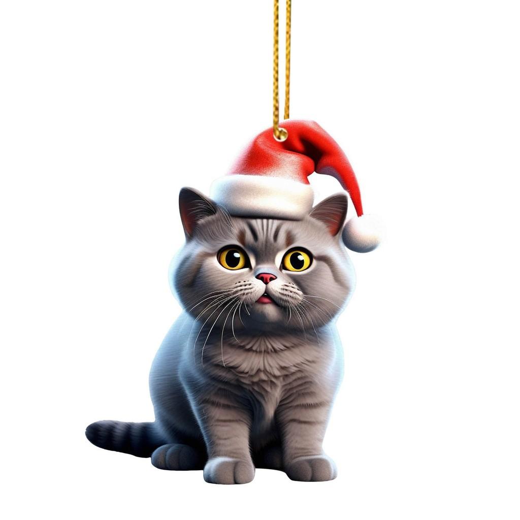 Cat Adorable Christmas Car Decoration Acrylic Pendant Whimsical Gift For Enthusiasts Holiday