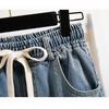 Women Autumn Loose Casual Denim Blue Wide Leg Pants Elastic Basic Trousers Plus Size Long Jeans