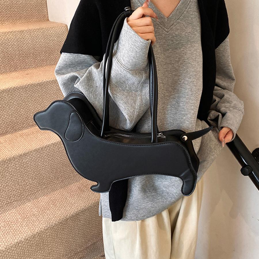 Three-dimensional Dachshund Shoulder Bag PU Leather Retro Dog Shaped Handbag Korean Design Underarm Bag Funny Cartoon Purse Sac