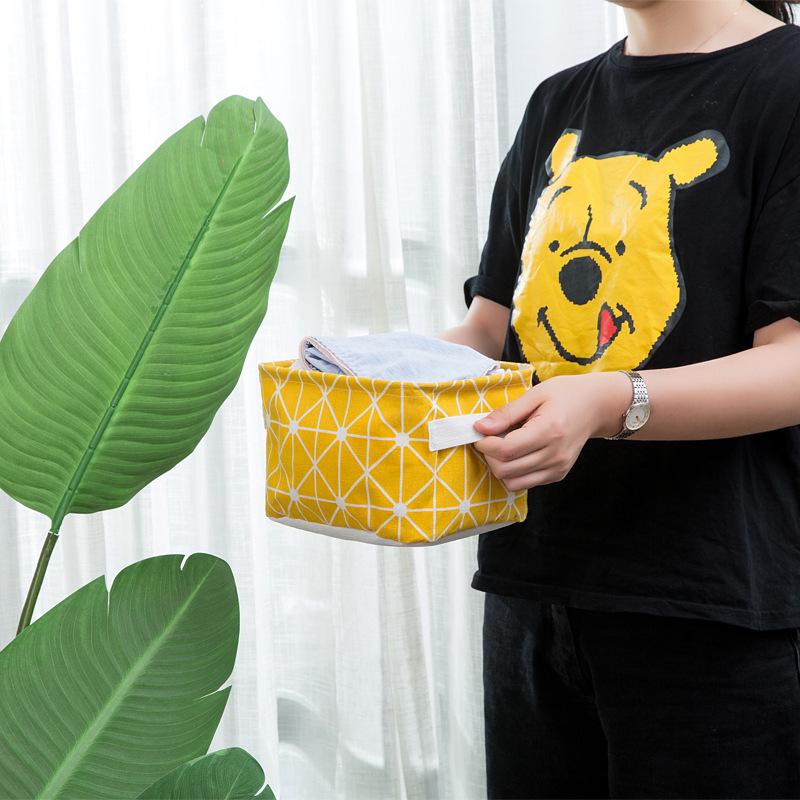 Cesta de almacenamiento de escritorio de algodón y lino nórdico - Organizador de tela con rejilla para el hogar