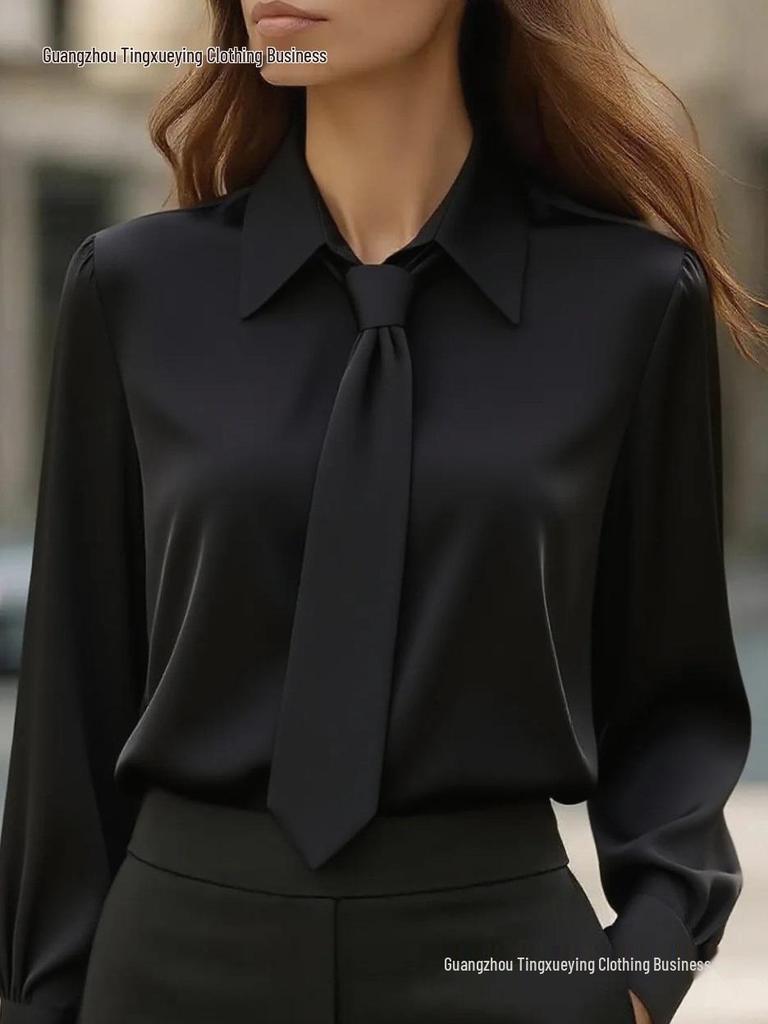 2026 Autumn Women's Solid Color Casual Long Sleeve French Lapel Shirt