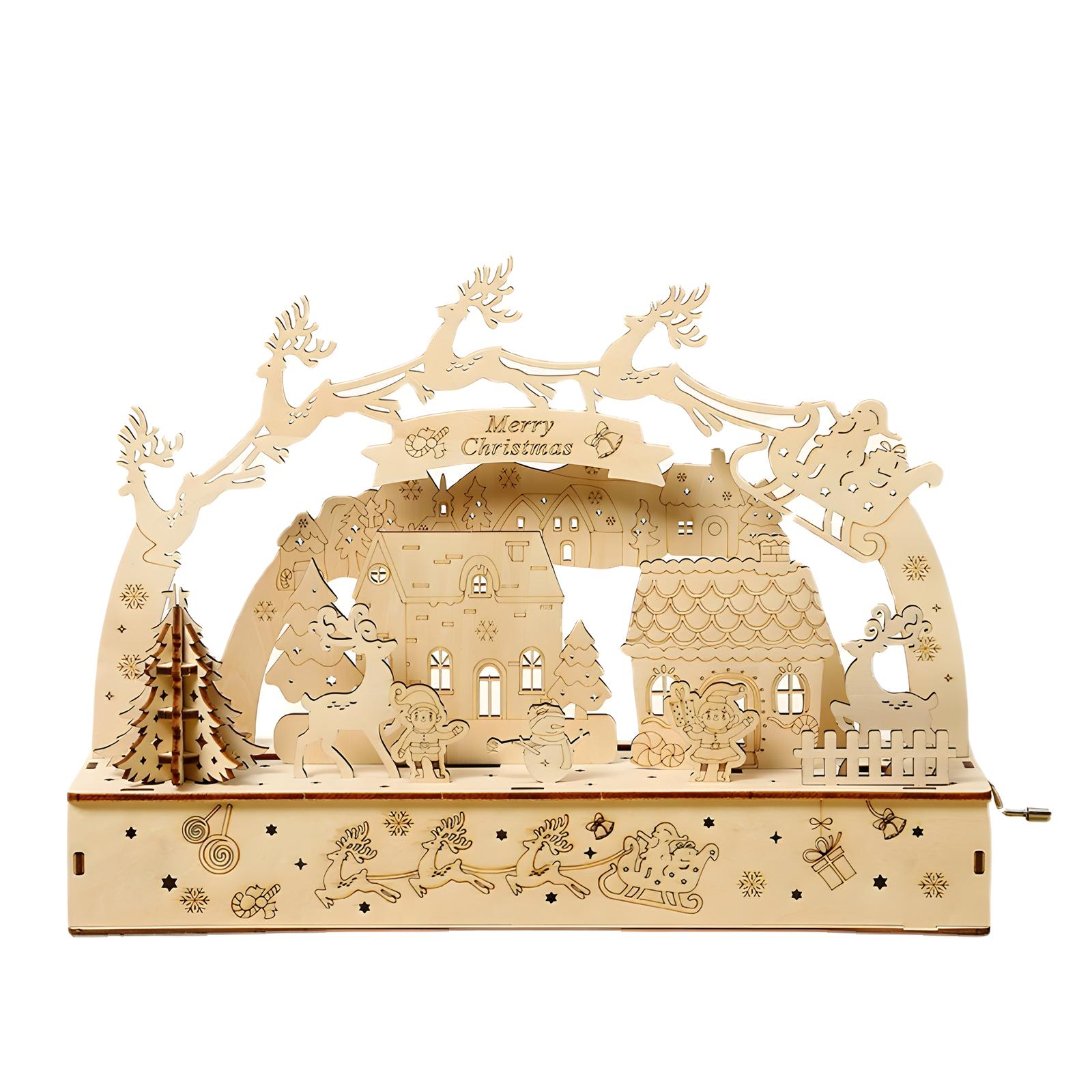 

3D деревянная головоломка со светом, рождественский комплект строительных блоков, игрушки-головоломки для творчества, украшения для дома из дерева, рождественские подарки для детей дубильная кора