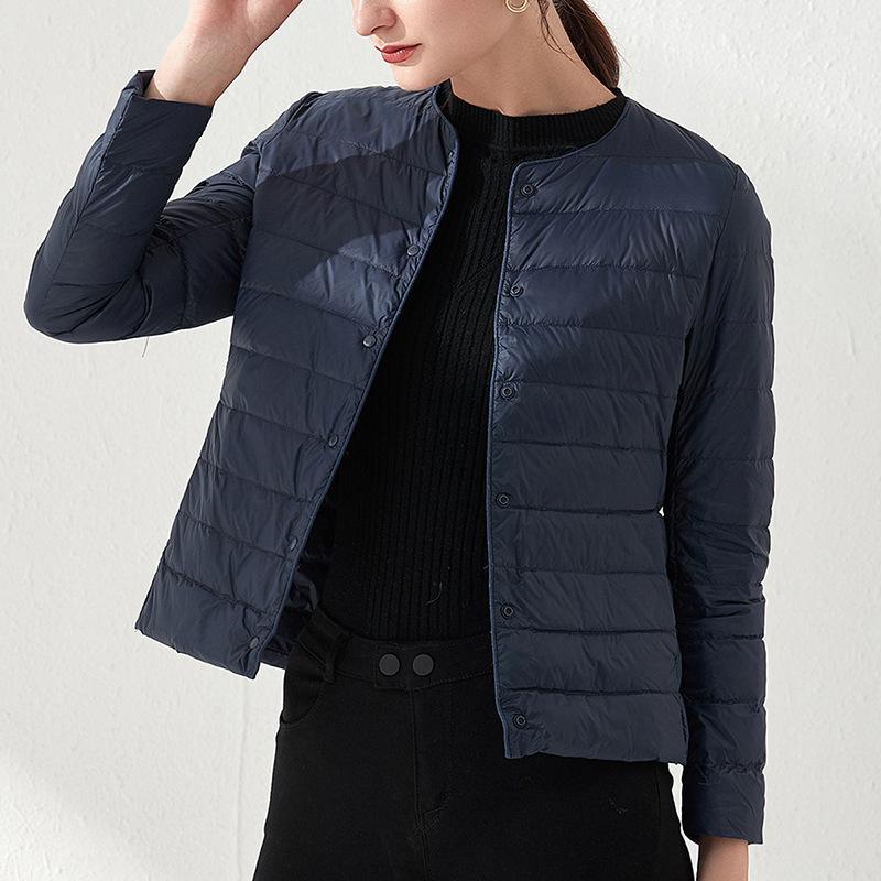 Light down jacket women's round neck autumn and winter new fashion slim-fitting white duck down short coat women