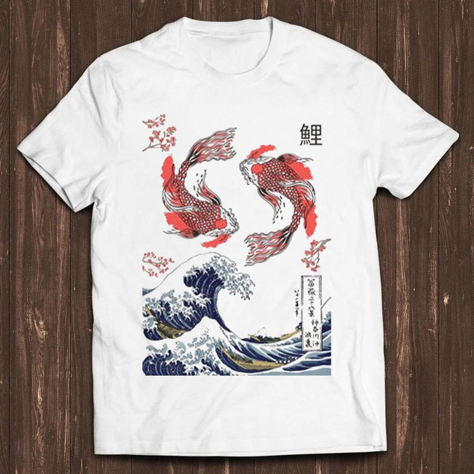 Yin Yang The Great Wave Off Koi Fish Japanese Art Drawing Gamer Cult Meme Movie Music Cool Gift Tee T Shirt C1091 M