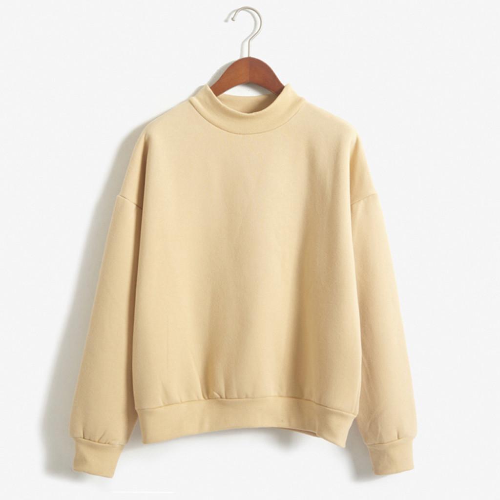 Damen-Sweatshirt mit einfarbigem Rollkragen, langen Ärmeln und Samt