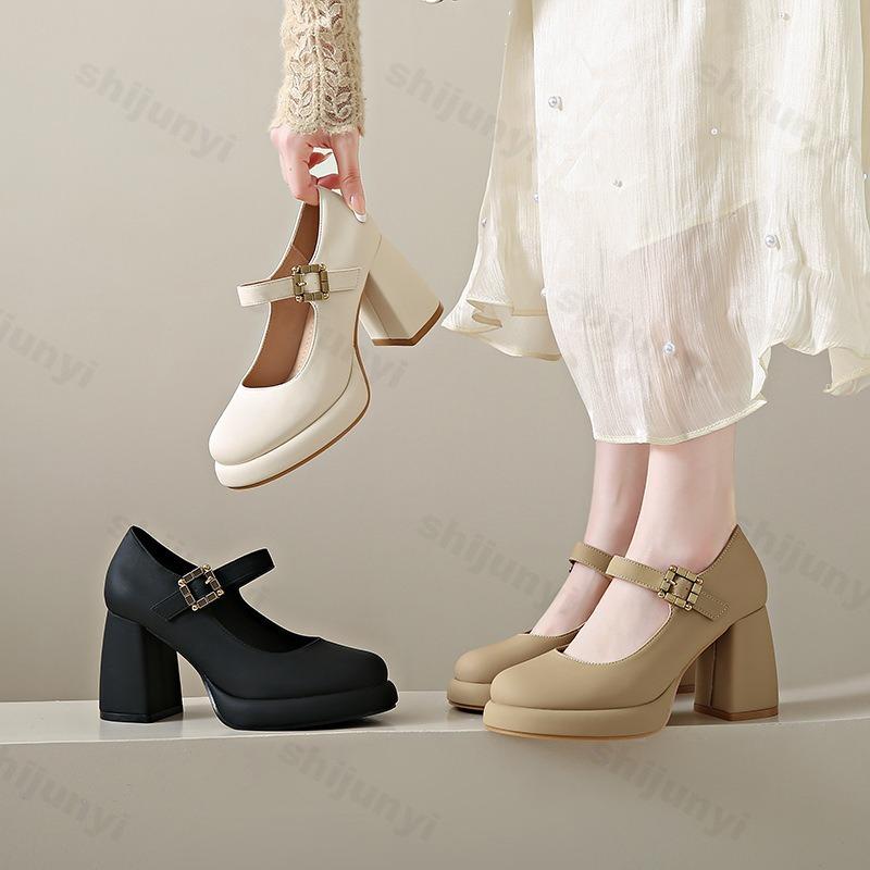 Fashion Elegant Shallow Mouth Casual High Heels Single Shoes for Women's 2025 Spring New Style Comfortable Fashion Buckle Designed Pumps