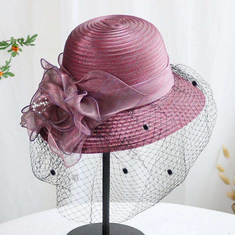 

WTEMPO Solid Color Breathable Wide Brim Mesh Patchwork Hats Women s Retro Elegant Foldable Summer Flower Sun Hats 1pc фиолетовый