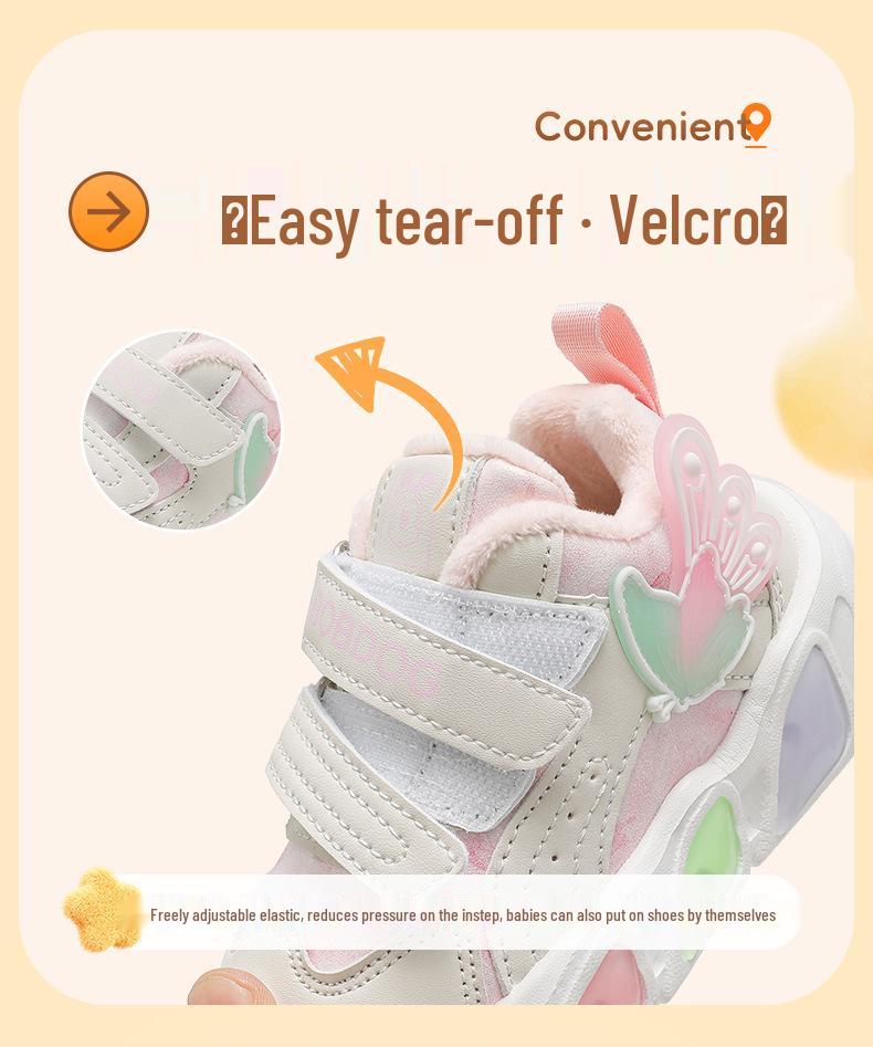 Bobodou Light-Up Girls' Toddler Shoes - 2025 New Style, Dual-Layer Cotton, Velvet-Lined for Autumn/Winter
