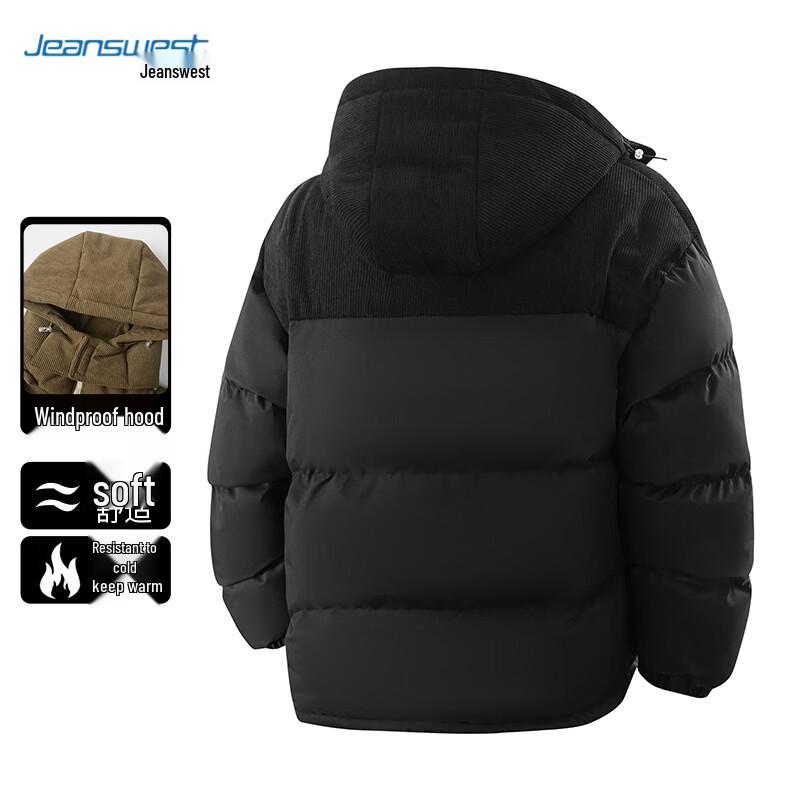 Jeanswest Men's Spliced Hooded Thick Winter Jacket