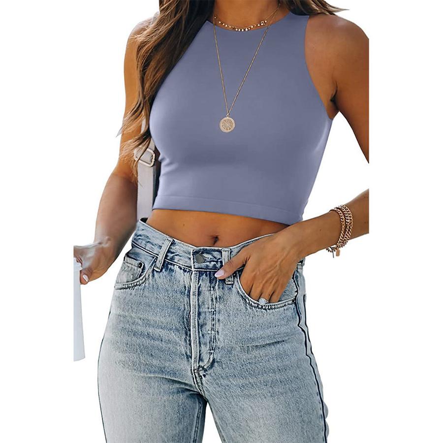New Women's Solid Color Wish Summer Sleeveless Round Neck Halter Cami Top T-Shirt for Women