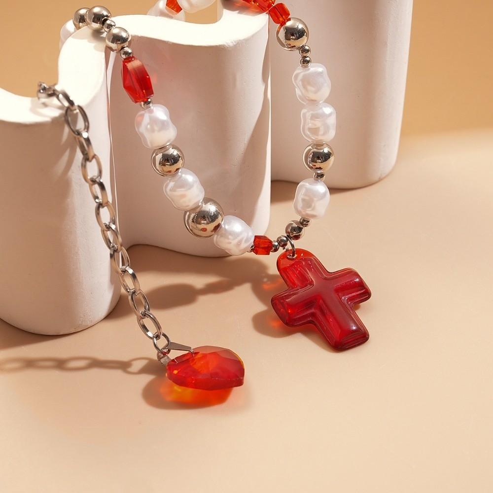 Rhinestone Cross Necklace Love Heart Crystal Cross Pendant Streetwear Cross Choker Chain Party