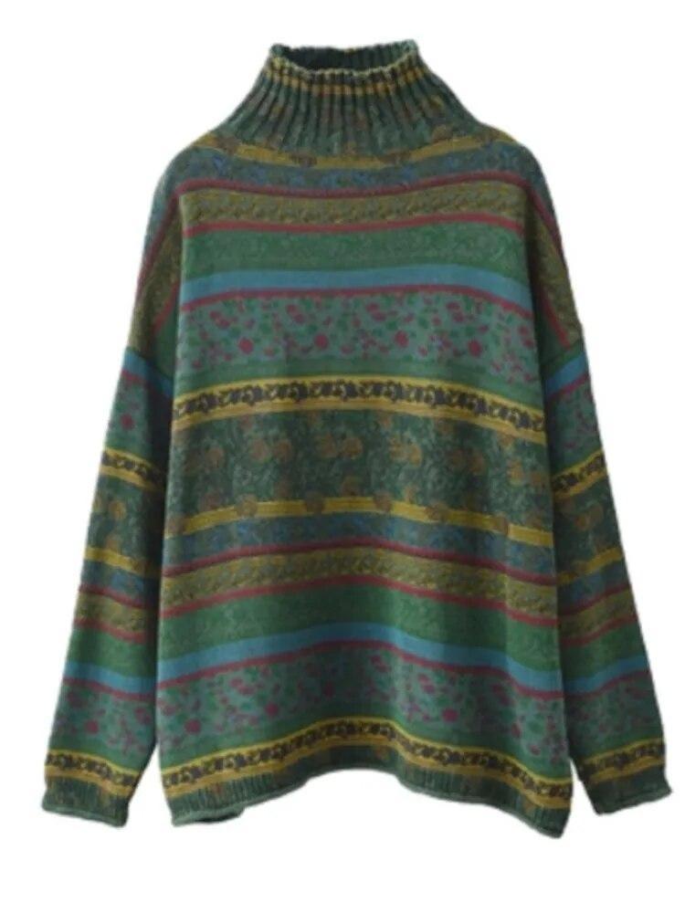 Vintage Women Long Sleeve Soft Cotton Mock Neck Knitted Casual Sweater Top Pullover Spring Johnature