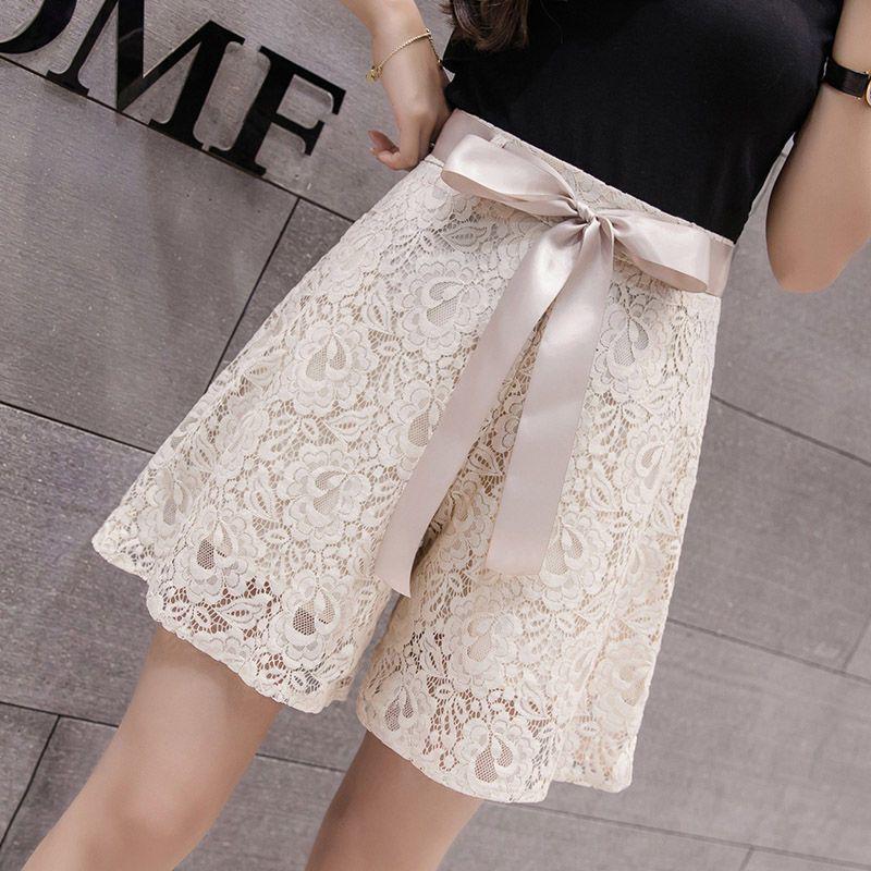 

Women s 2026 Summer Lace A-Line Shorts - Korean Style Slimming Wide-Leg Skirt Pants S