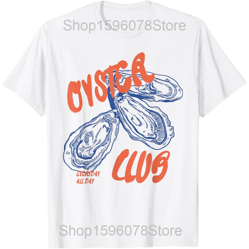 Oyster Club Oysters Summer Holiday Vintage T Shirts Men Cotton Humor Streetwear Tee Shirt Short Sleeve Unisex Loose Clothing