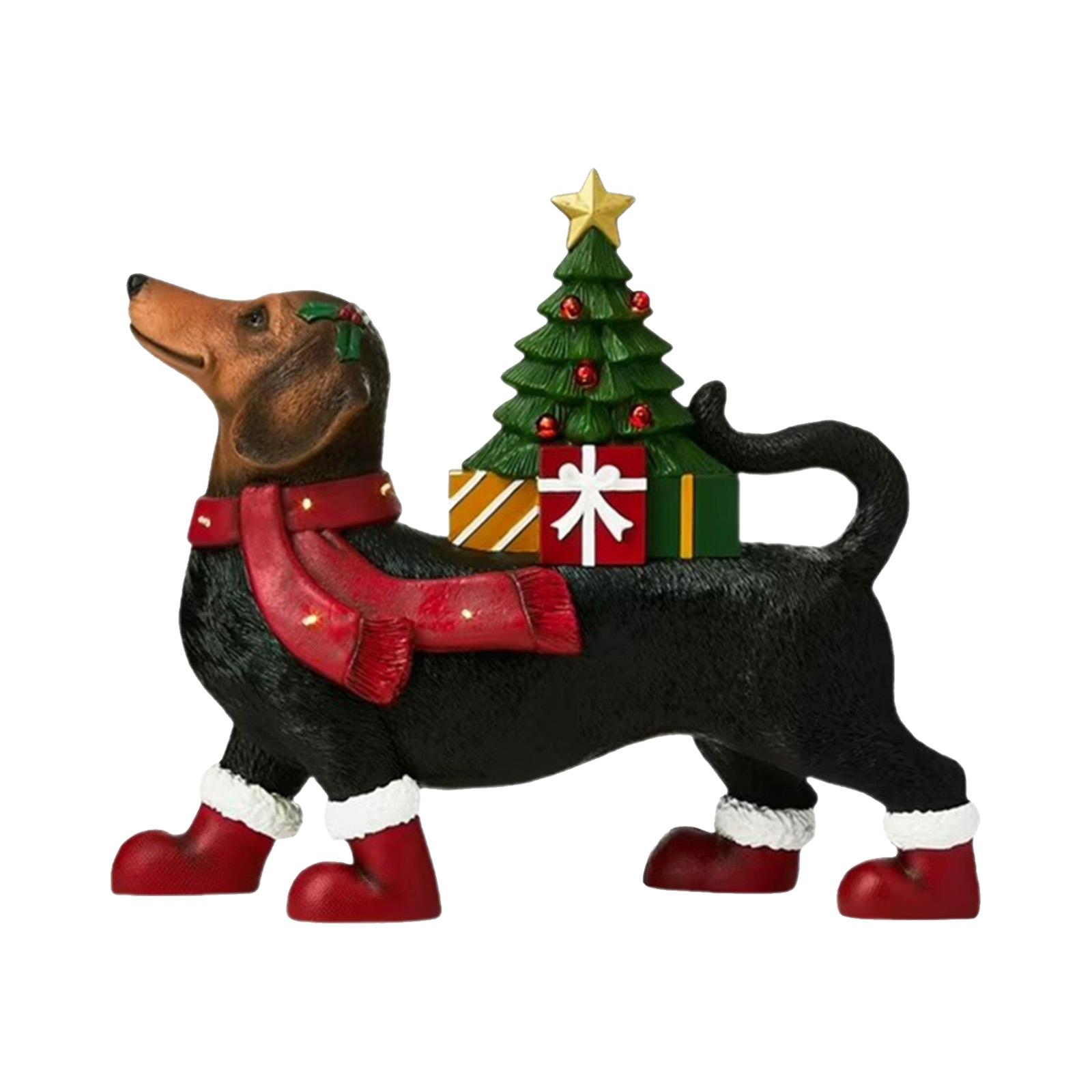 Christmas Dachshund Statue Light Up Resin Dachshund Dog Figurine Dachshund Christmas Decorations Table Centerpiece Decorations China Mainland
