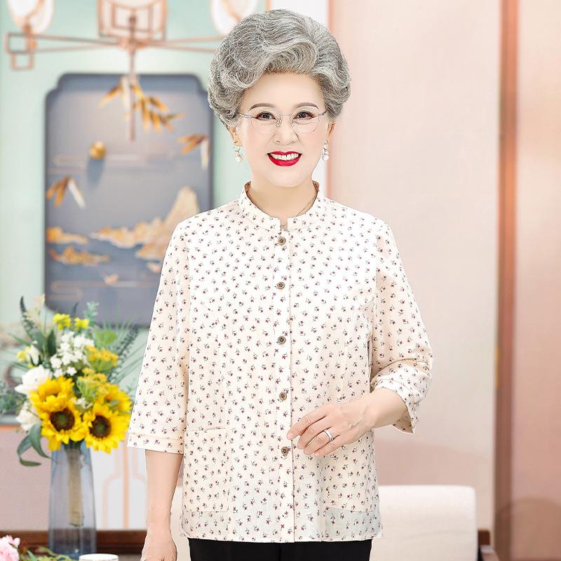 

Floral Cotton Summer Shirt for Middle-Aged & Elderly Women - Thin, Seven-Sleeve Design 5XL (up to 155 jin)